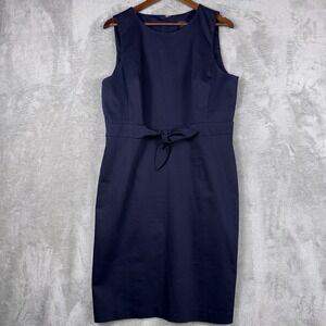 ANN TAYLOR Solid Navy Lined Bow Tie Front Dress Size 14 Professional Classy
